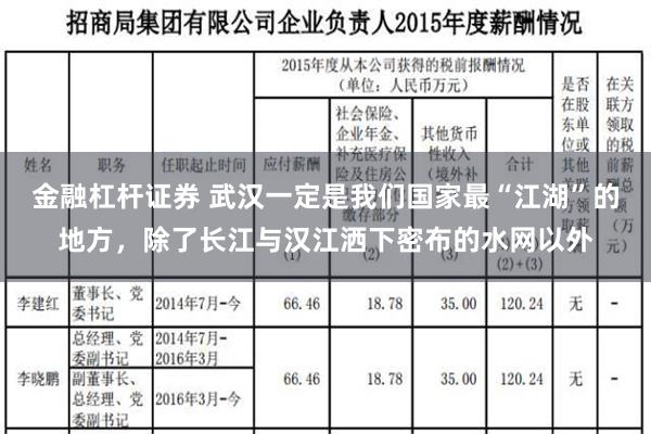 金融杠杆证券 武汉一定是我们国家最“江湖”的地方，除了长江与汉江洒下密布的水网以外