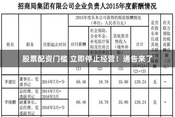 股票配资门槛 立即停止经营！通告来了